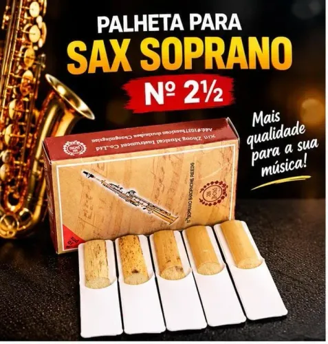 Palheta Para Sax Soprano Reto ou Curvo Número Dois e Meio Excelente Sonoridade