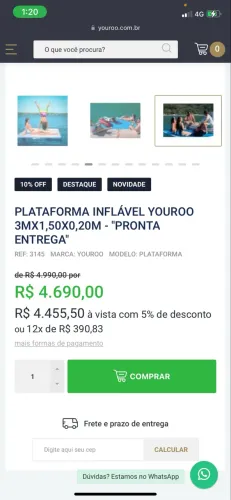 Plataforma Inflável Flutuante 3x1,5m - Ideal para Lancha, Represa e Piscina