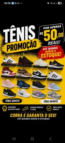 Super promoção de tênis  a 50,00 reais 