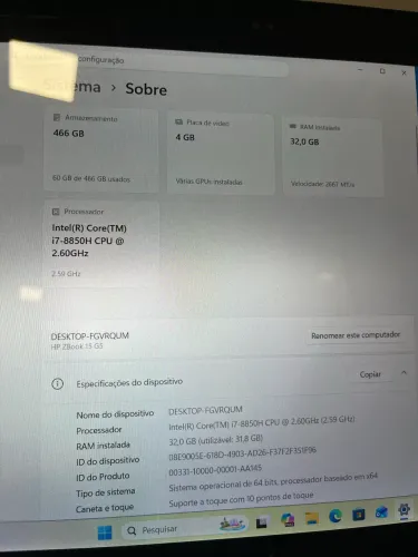 Hp zbook G5 com placa de vídeo 32 ram 512 SSD tela touch