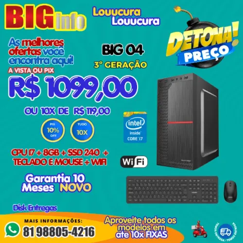 Computador Cpu Intel Core I7 3° Geração Ssd 240gb 8gb Memória Ram - Em ate 10x Fixas 