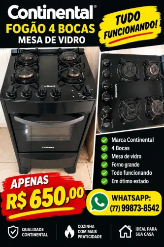 FOGÃO CONTINENTAL MESA DE VIDRO
