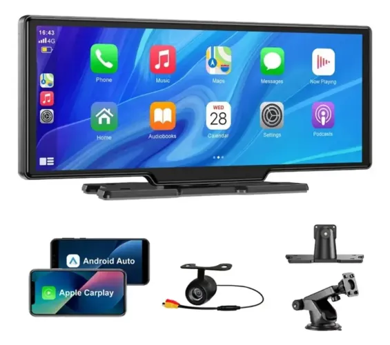 Multimídia carplay Android auto portátil pouco tempo de uso com câmera de ré