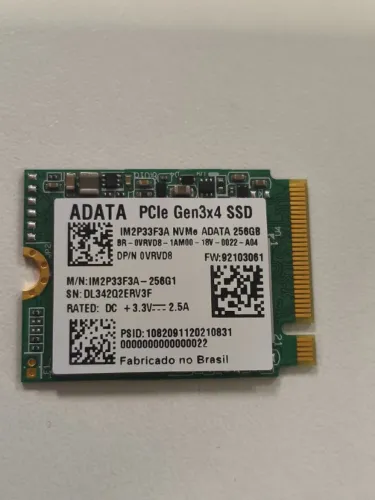 SSD M.2 NVMe ADATA 256GB - Ótimo Estado