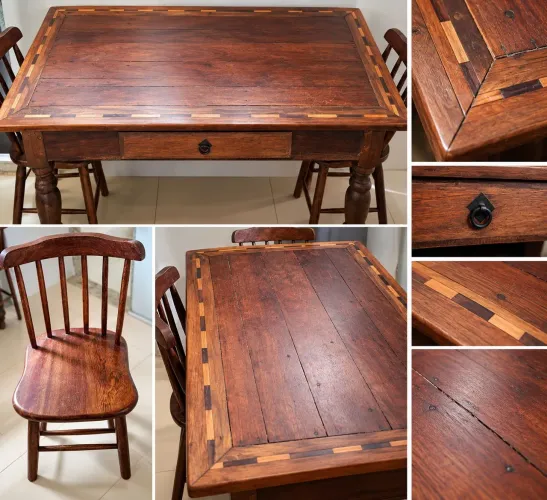 Mesa de madeira de lei com 4 cadeiras