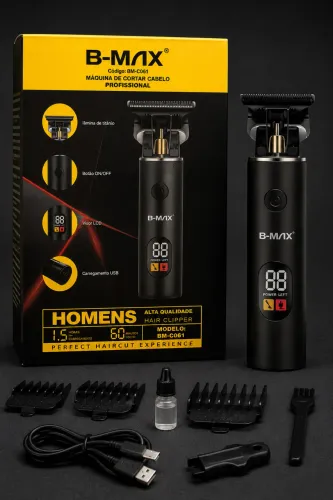 Máquina Cortar Cabelo Profissional B-Max BM-C061 Sem Fio USB LCD Digital Barba Acabamento