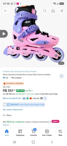 Patins inline usado apenas uma vez. Marca tratar traxtart