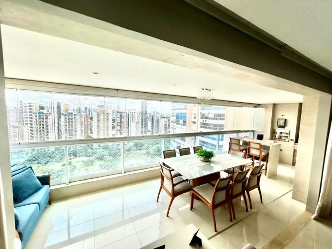 Apartamento em frente ao Pq Flamboyant, vista livre, 3 suítes + escritório, 3 vg, Mobiliad