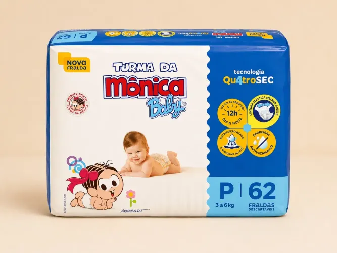 Fralda Turma da Mônica Kit com 03 PACOTES TAM P Com 62 Fralda TOTAL: 186 FRALDAS