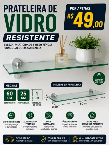 Prateleira de Vidro resistente