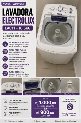Lavadora Electrolux LAC11 10,5kg - Excelente Estado - R$ 900 no Pix