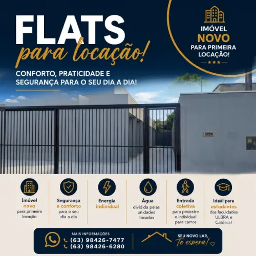 Kitnet / Flat Novo para Alugar na 1603 Sul (141B) - A 900m da ULBRA / CATÓLICA