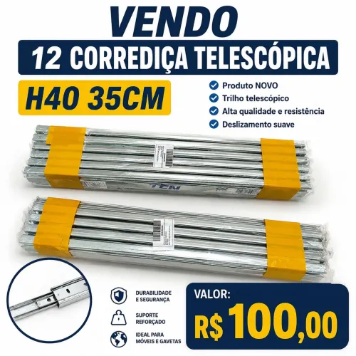 12 Corrediça Telescópica H40 35CM Nova