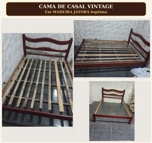 CAMA DE CASAL VINTAGE Em MADEIRA JATOBÁ legítima.(FAVOR, LER TODA DESCRIÇÃO).