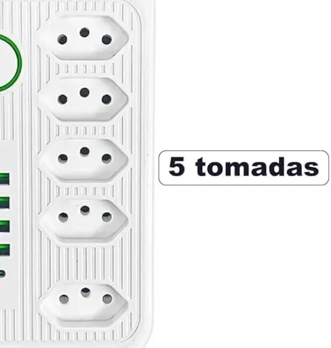 RÉGUA DE ENERGIA 5 TOMADAS + USB + USB-C