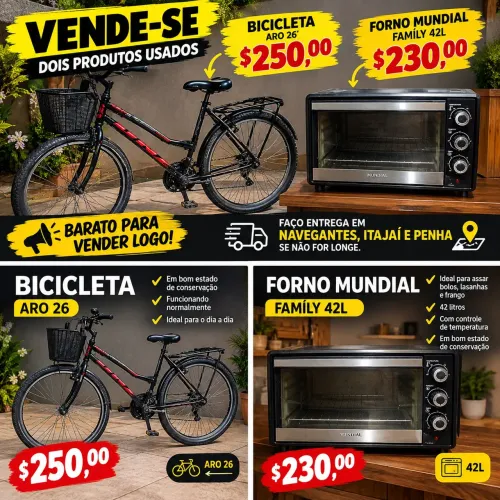 Vendo forno 42 litros e bicicleta aro 26