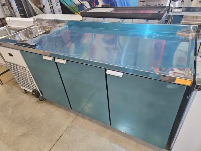 balcão refrigerado de inox 2m com cuba esquerda - novo