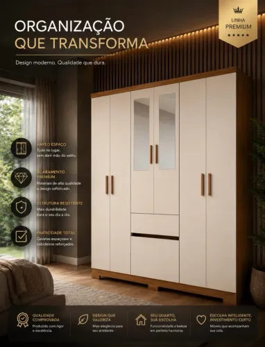 Roupeiro 6 portas 2 gavetas novo e encaixado disponível 
