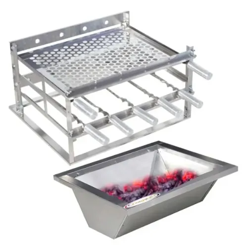 Kit Churrasqueira 60cm Inox Espetos Grelha Moeda + Braseiro