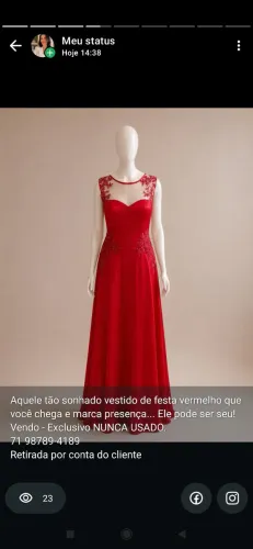 Vestido de Festa Longo Vermelho Bordado - Nunca Usado ? Vestido de festa longo 
