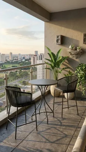 Kit com 3 banquetas em Corda Náutica e mesa bistro para sacada ou área externa 