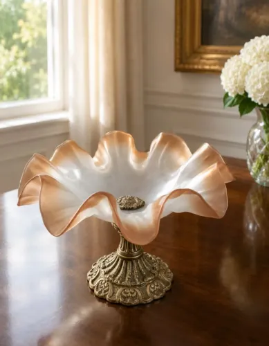 Centro de Mesa Decorativo Vintage em Vidro Fosco e Base Ornamental