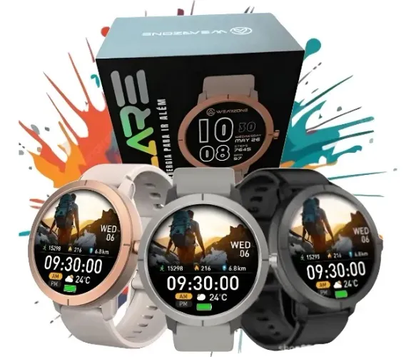 Relógio Smartwatch Flare Prata A Prova Dágua 5 Atm Wearzone Prata Cinza