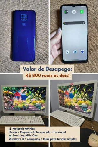 Pc com Monitor Integrado e celular no precinho de desapego