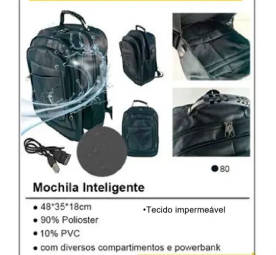 Mochila Inteligente com USB e Powerbank | Impermeável