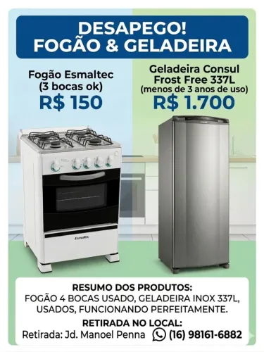 Geladeira Consul Frost Free Inox + Fogão Esmaltec 4 Bocas (Desapego)