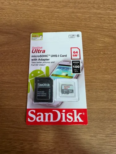 Cartão de Memória MicroSD SanDisk Ultra 64GB Classe 10 + Adaptador SD (Novo e Lacrado)