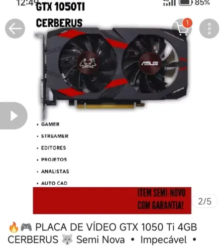 Placa de vídeo NVidia gtx1050ti usada
