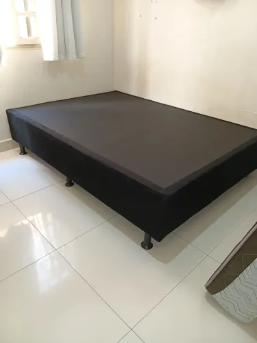 BASE BONAFLEX CASAL SUEDE PRETO 42 CM ALTURA COM 6 PÉS