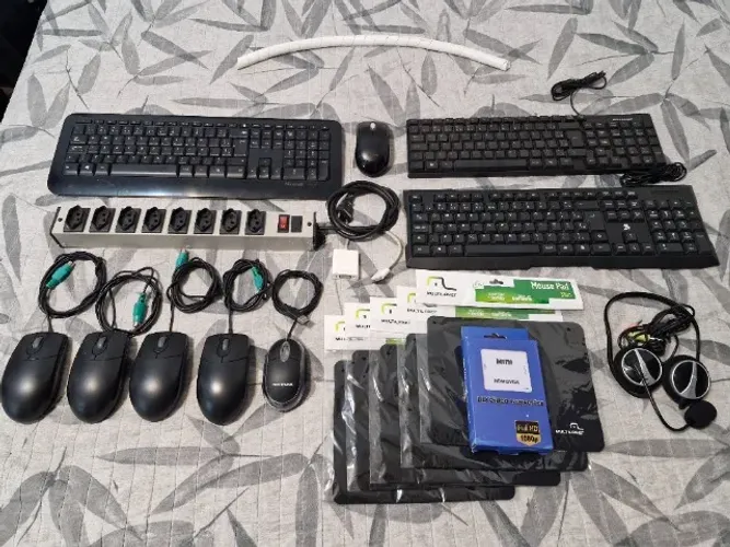 Lote Periféricos Informática - Teclados, Mouses, Mouse Pads, Filtro de Linha e Conversor