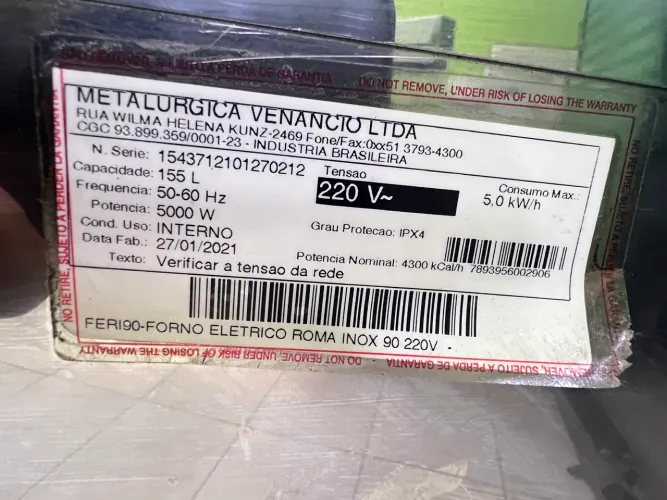 Forno Elétrico Industrial Venâncio Roma Inox 90 - 220V | Com Base