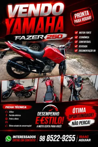 Vende-se moto fazer 250 ano 2012, tudo em dia ,só no ponto de transferência,