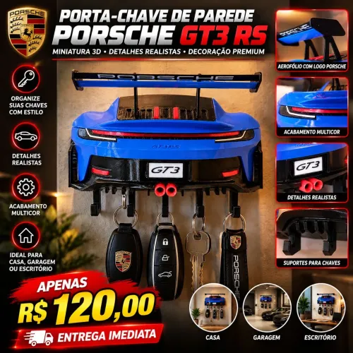 Porta-Chaves de Parede Esportivo Porsche GT3 RS.
