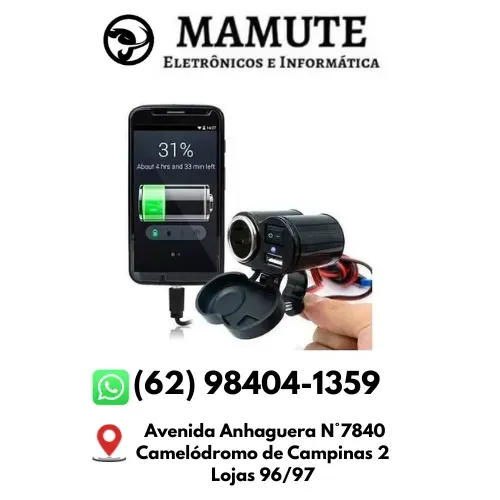 Tomada Usb P/ Moto Carregador Celular Gps Acendedor Cigarro
