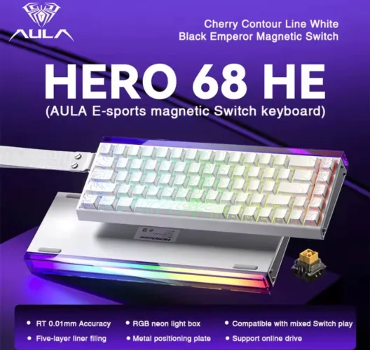Teclado Aula Hero 68he Magnético 0.01mm 8000hz Listras Rapid Trigger Hall Effect Com Fio