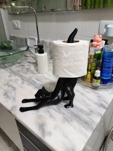 Suporte criativo para papel higiênico - Gato em impressão 3D
