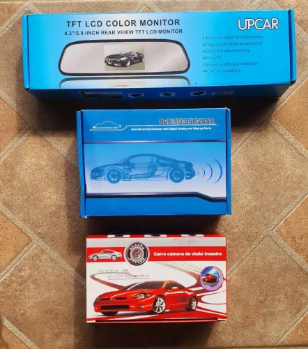 Kit Estacionamento Completo: Retrovisor C/ Tela + Câmera Ré + Sensor
