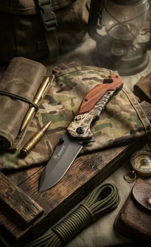 Canivete Tático Boker Semi Automático Madeira Drop Tb1769