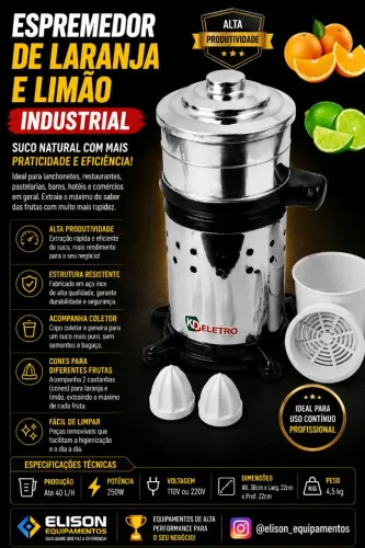 Espremedor de laranja e limão industrial