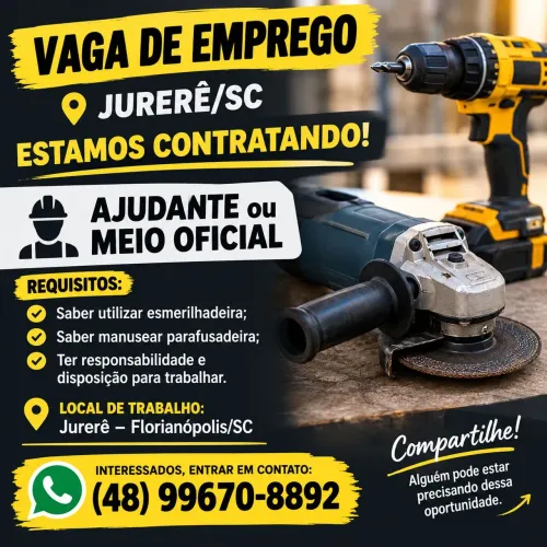 Vaga para Ajudante ou Meio Oficial - Jurerê/SC