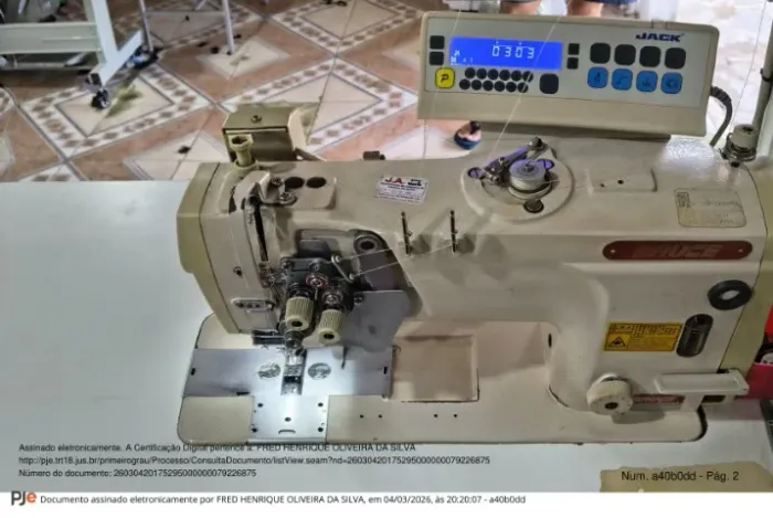 Leilão Judicial de Máquina de Costura Pespontadeira, lance inicial de 50%