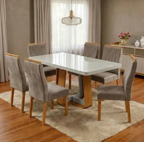 Conjunto Firenze 6 Lugares com Base em X e Vidro
