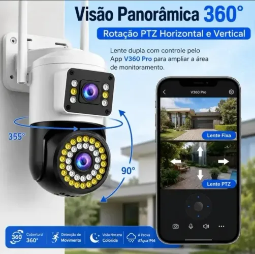 Câmera de Segurança Externa KODI 4MP com Lente Dupla, Wi-Fi 2.4G, PTZ, Visão Noturna a Cor