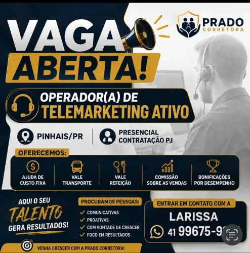 Vaga de telemarketing PJ