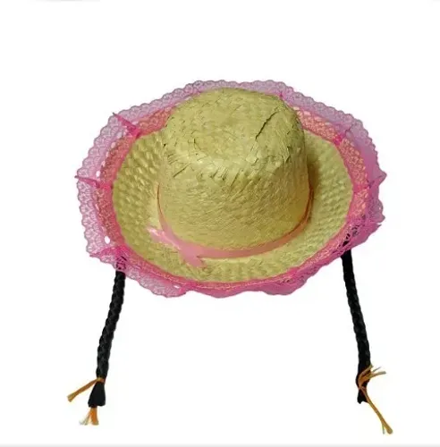 Chapeu de Palha com trança e renda 