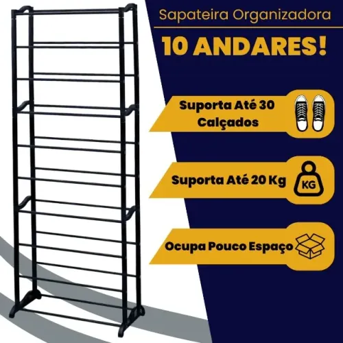 Sapateira Vertical 20 Pares Organizador de Sapator Preto